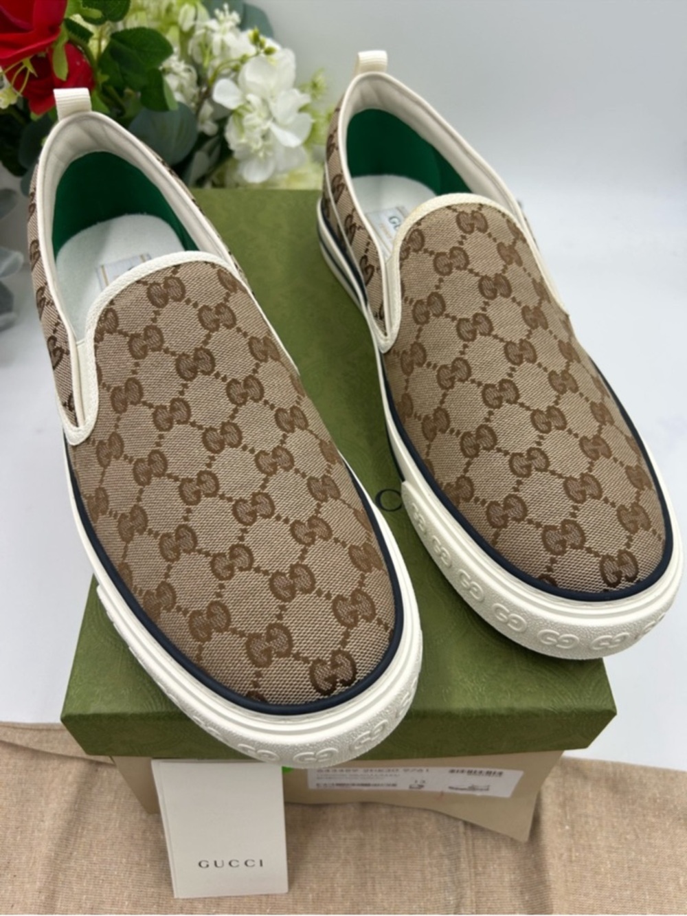 Men’s Gucci tennis 1977 slip on sneakers GG canvas size 13 made in Italy - Picture 2 of 10